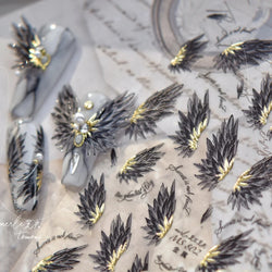 White Black Wings Feather Angel Demon Devil Dreamy Hot Stamping English Letter Adhesive Nail Art Stickers Manicure Tool Decals (Online Order Only)