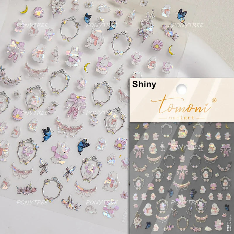 Peach Blossom Flower Yellow Rabbit Bunny Love Heart Delicate Totem 5D Self Adhesive Nail Art Stickers Rhinestone Manicure Decals (ONLINE ORDER ONLY)