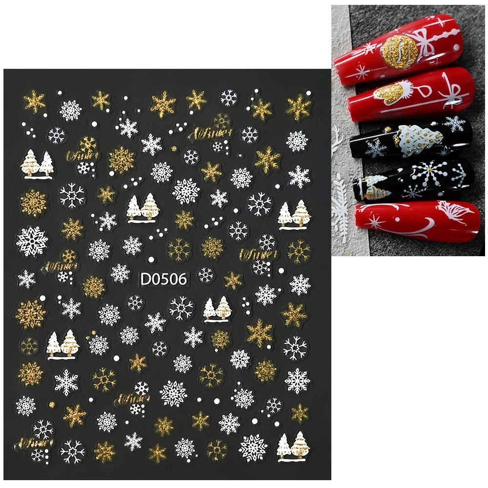 1pc Christmas Nail Sticker 3D Gold Glitter Snowflake Elk Penguin Bells Design Adhesive Nail Slider Decals Winter Manicure Decor* (Online Order Only)
