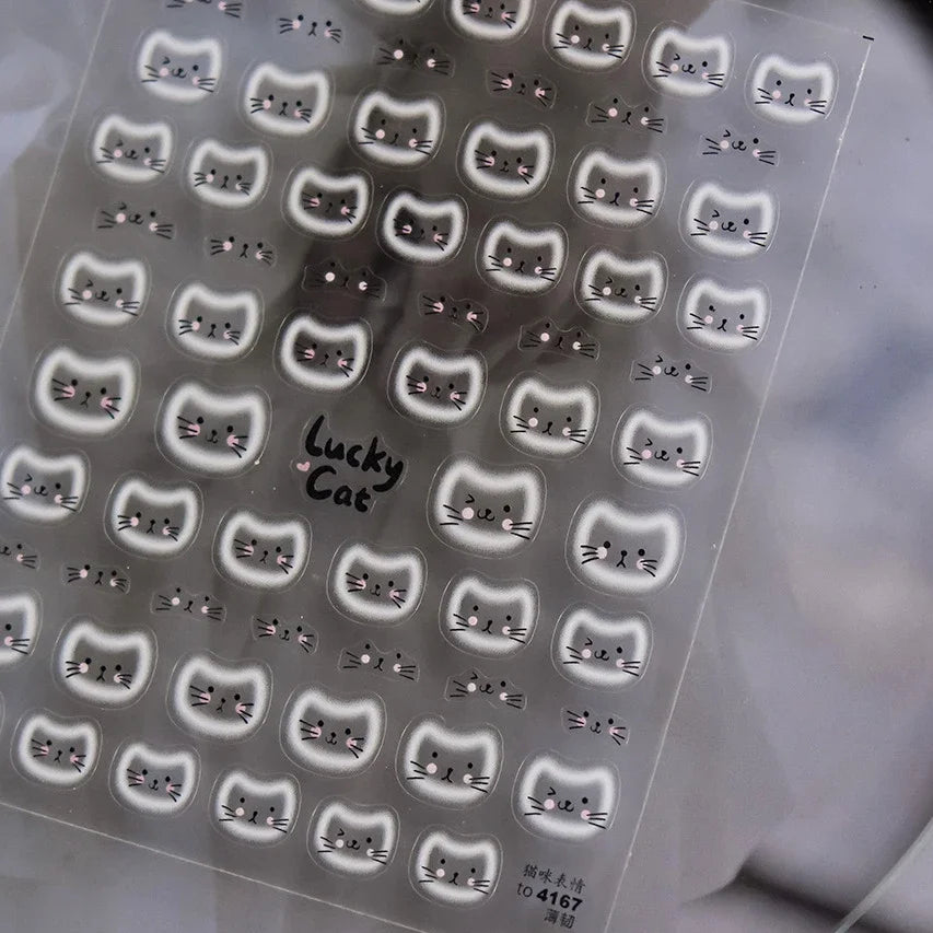 White Halo Dyeing Cat Face Cup Black Orange Toy Umbrella Love Heart Kitty Cake Embossed Relief Nail Art Stickers Manicure Decals (ONLINE ORDER ONLY)