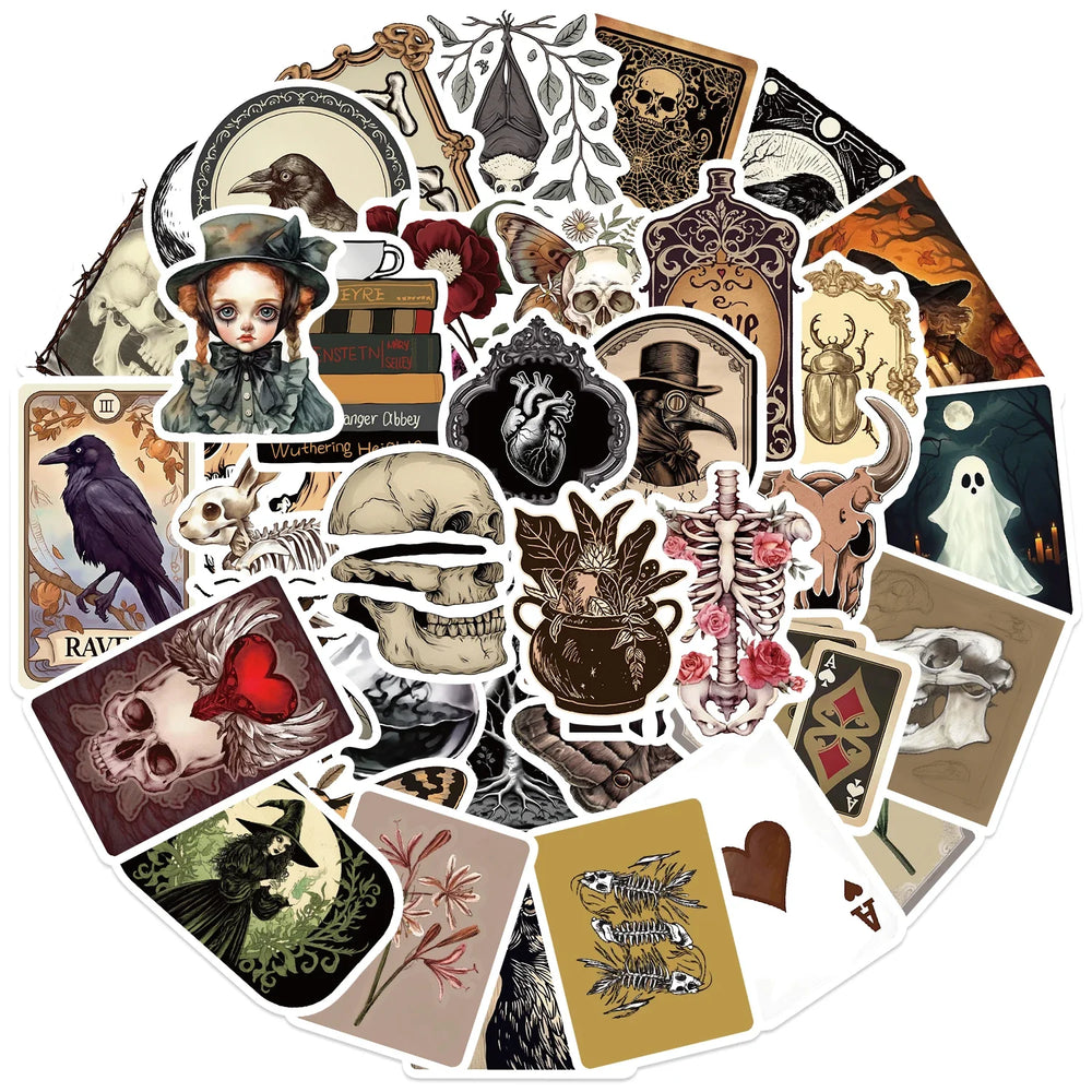 50PCS Cartoon Gothic Skeleton Animal Stickers Skateboard Guitar Computer Refrigerator Desk Graffiti Creative Sticker (ONLINE ORDER ONLY)