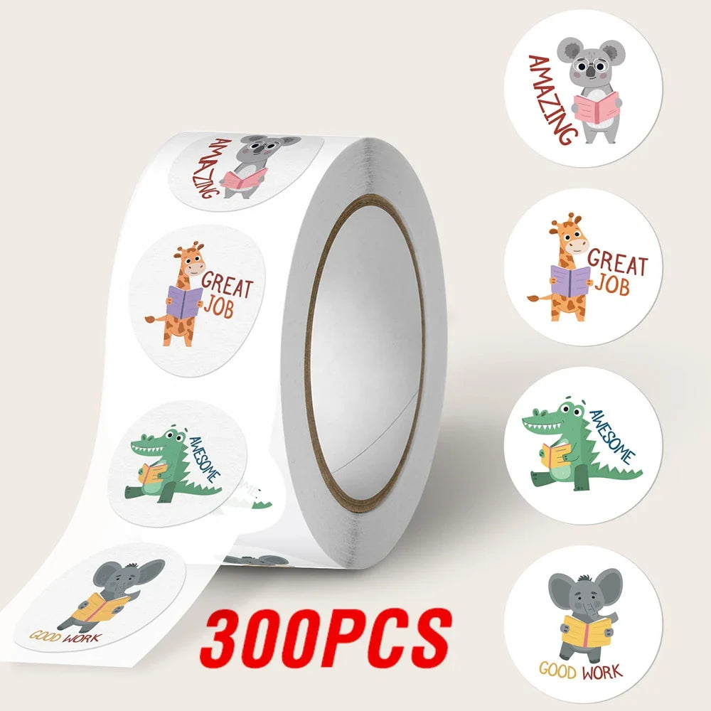 100-500pcs Round 1inch Cartoon Animal stickers for kids Teacher Reward Encourage Sticker Office Stationery (Online Order Only)