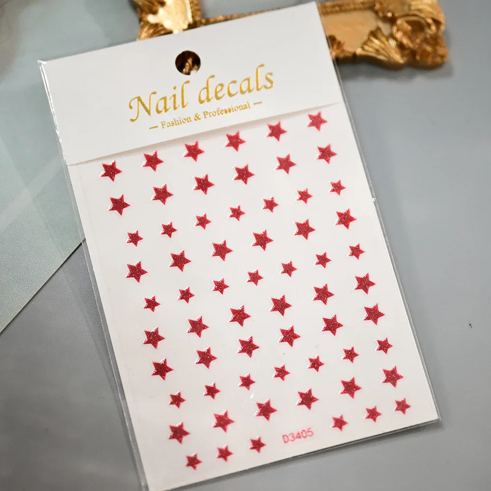 1Pc Red Pink White Heart Bow Nail Art Stickers with Glitter Sequins 5D Self Adhesive Nail Decorations Slider Decals DIY Manicure (ONLINE ORDER ONLY)