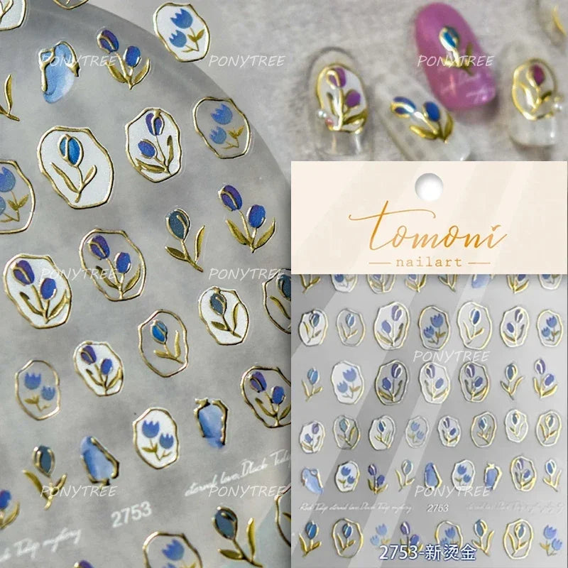 Tulips Flower Letter Bowknot Butterfly Irregular Lines Pearl Tender 5D Adhesive Nail Art Stickers Manicure Decals Stick on Nail (ONLINE ORDER ONLY)