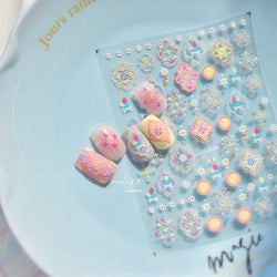 Chic Lavender Tulip Flower Bowknot Totem Center Symmetric Pattern Daisy Line Gird Self Adhesive Nail Art Stickers Manicure Decal (ONLINE ORDER ONLY)