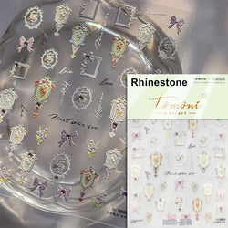 Chic Retro Rose Photo Frame Dried Flower Petal Self Adhesive Nail Art Stickers 5D Hot Stamping Relief Rhinestone Manicure Decals (Online Order Only)