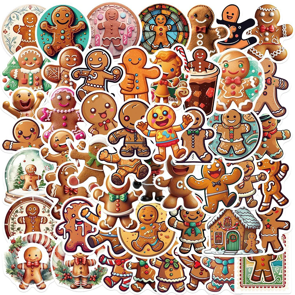 10/30/50PCS Christmas Gingerbread Man Cartoon Stickers Decals Gift Waterproof Laptop Luggage Fridge Phone Suitcase Bike DIY Toys (Online Order Only)