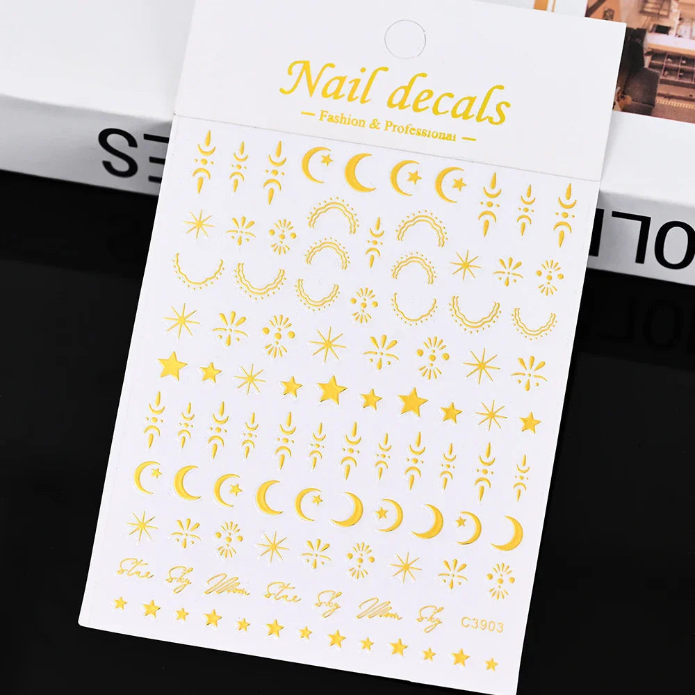 1 Sheet Star Nail Art Stickers 3d Self Adhesive Nail Decals Black White Golden Silver Color Star Design Nail Supplies Accessory (ONLINE ORDER ONLY)