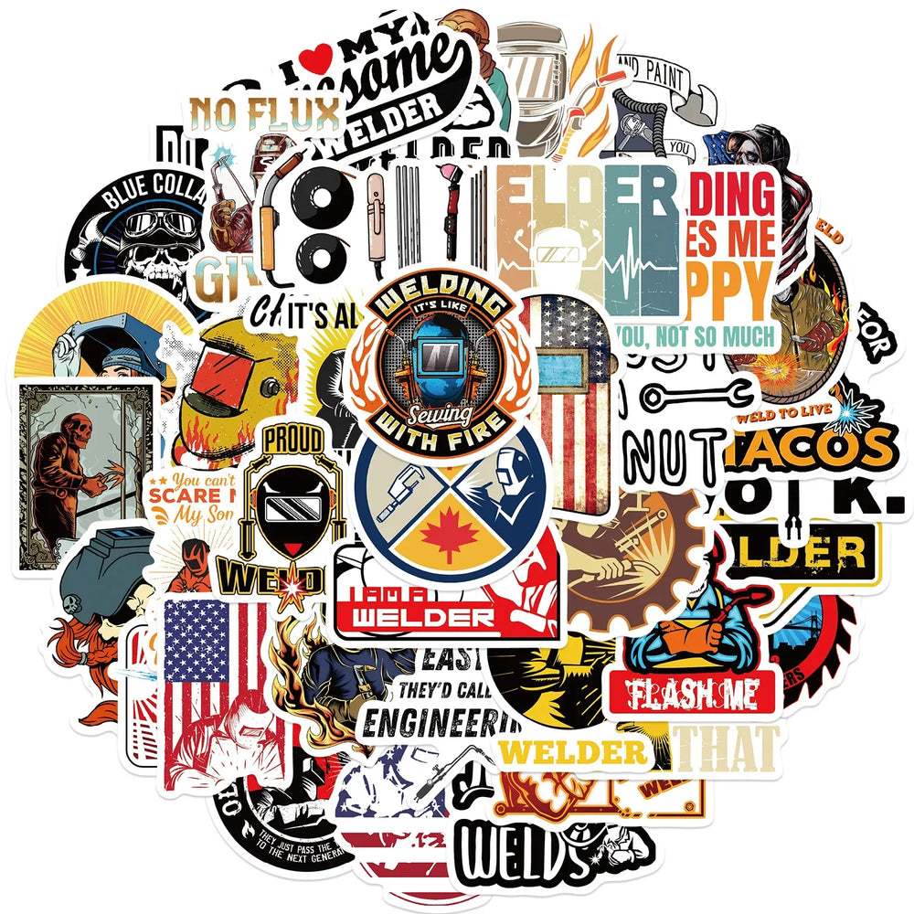 Cartoon Welder Stickers for Suitcase, Skateboard, Laptop, Luggage, Fridge, Phone, Car - 10/30/50pcs Decal Set (ONLINE ORDER ONLY)