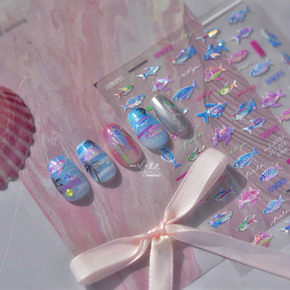 Deep Sea Animal Fish Shoal of Fish Whale Coral Dolphin Summer Beach Cute Jellyfish Bubble Bathyal Fauna Nail Art Stickers Decals (ONLINE ORDER ONLY)