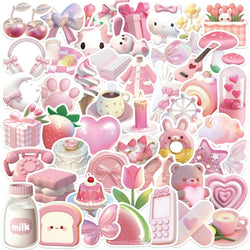 50PCS Kawaii Pink Love PVC Sticker Aesthetic Korean Stationery Decoration Scrapbooking School Supplies for Kids (ONLINE ORDER ONLY)