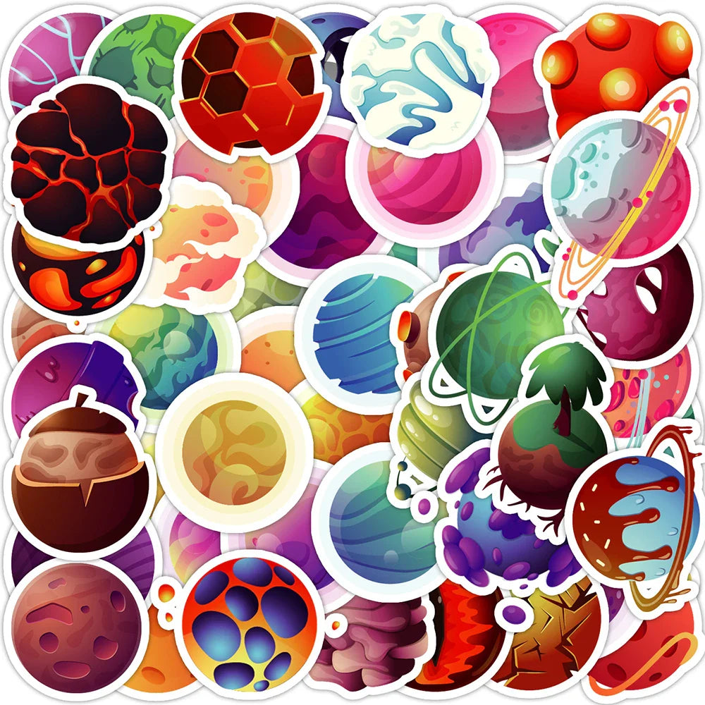 10/30/50PCS Kawaii Planet Graffiti Stickers Outer Space Cute Decals For Fridge Skateboard Helmet Bike Car Sticker Toy Decoration (Online Order Only)