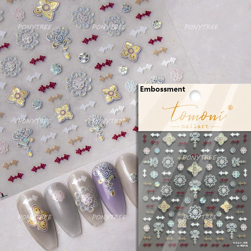 Black Silver Gold Dark Rococo Line Bowknot Wing Key Love Lock Star Tassel Pendant Heart Adhesive Nail Art Sticker Manicure Decal (ONLINE ORDER ONLY)