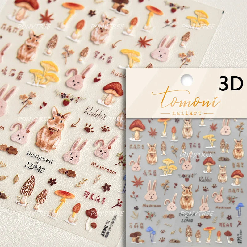 Rabbit Bunny Moon Flower Lantern Peach Blossom Star Bowknot Self Adhesive Nail Art Stickers Rhinestone Delicate Manicure Decals (ONLINE ORDER ONLY)