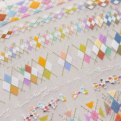 French Style Colorful Square Grid Rhombus Stripe Bowknot Line 3D Self Adhesive Nail Art Stickers Shiny Rhinestone Manicure Decal (Online Order Only)