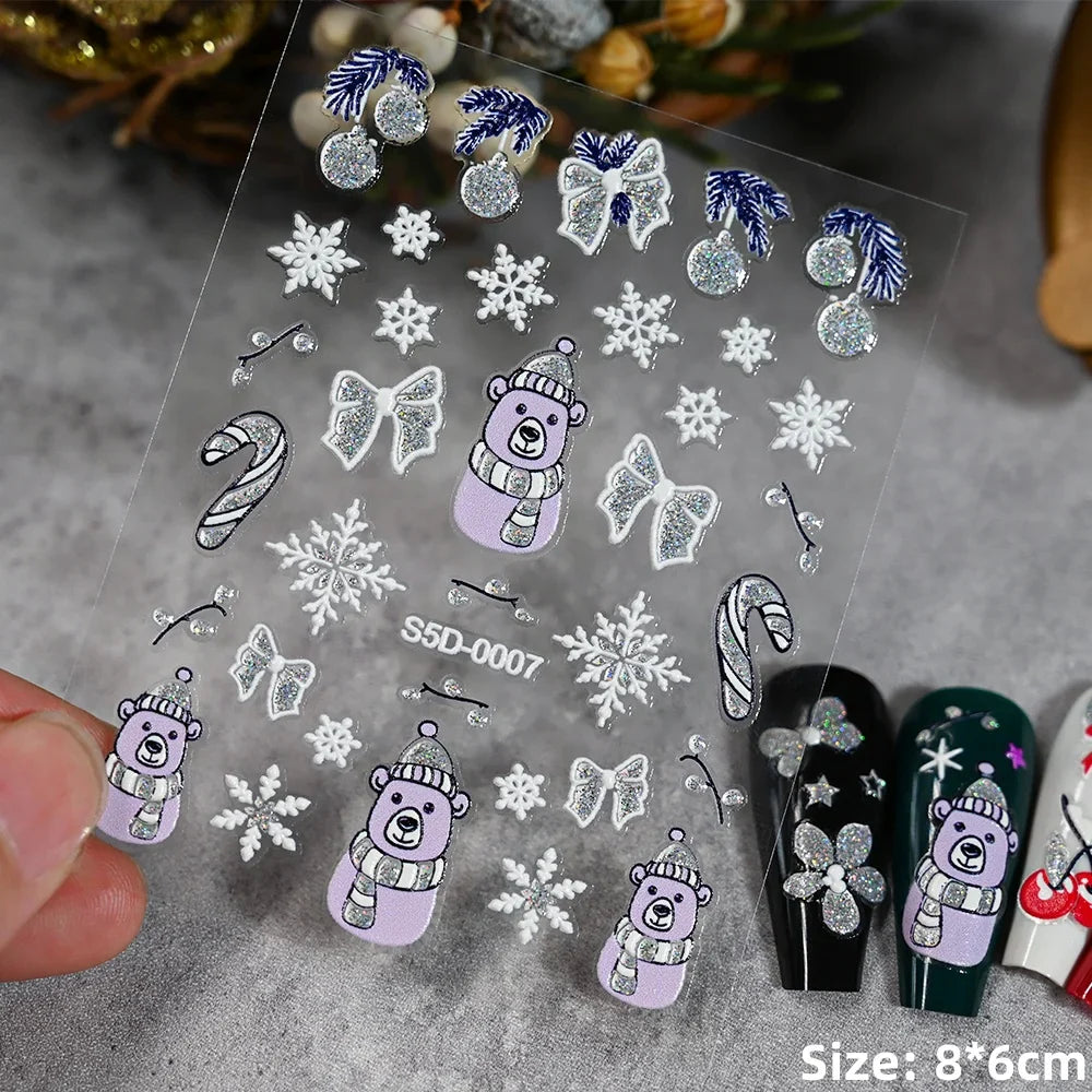 5D Embossed Gingerbread Man Nail Art Sticker Cute Christmas Winter Santa Claus Snowflake Elk Engraved Slider Manicure Decoration (ONLINE ORDER ONLY)