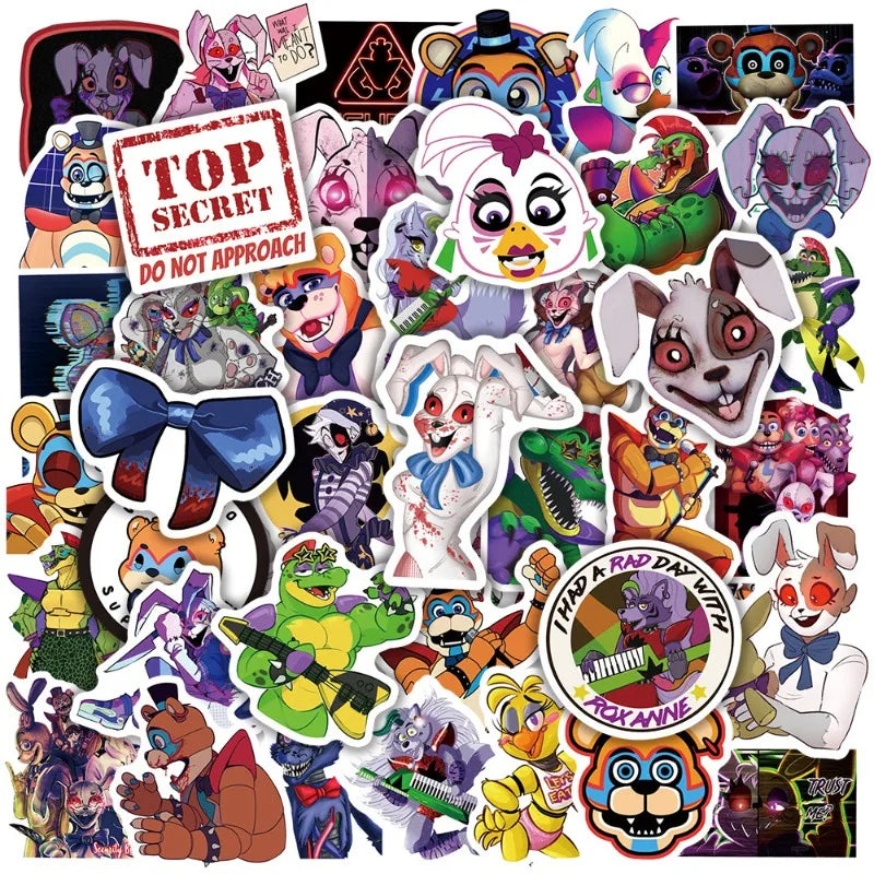 50pcs Five Nights At Freddy's Stickers for Luggage, Water Bottles, Phones, Cars, Scooters, Laptops (Online Order Only)