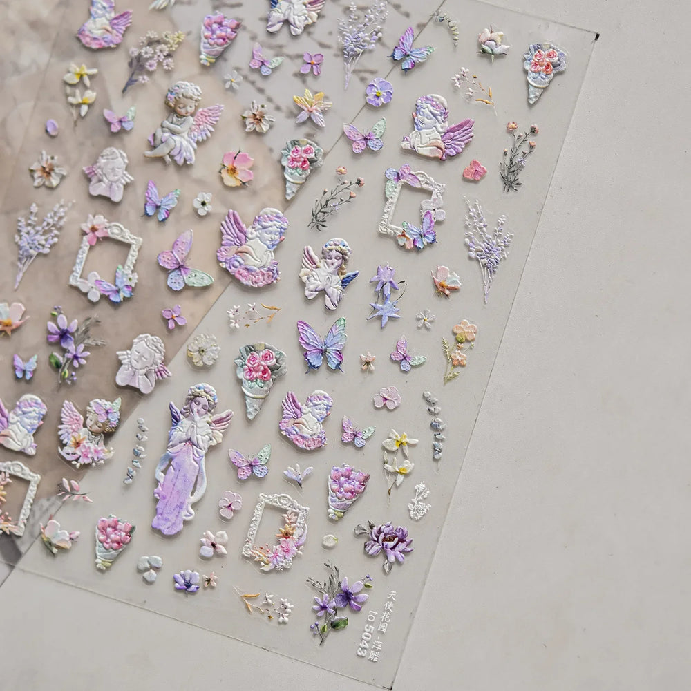 Angel Bowknot Stone Statue Vintage Photo Frame Flower Bed Bouquet Garden Rose Crown Adhesive Nail Art Stickers Manicure Decals (ONLINE ORDER ONLY)