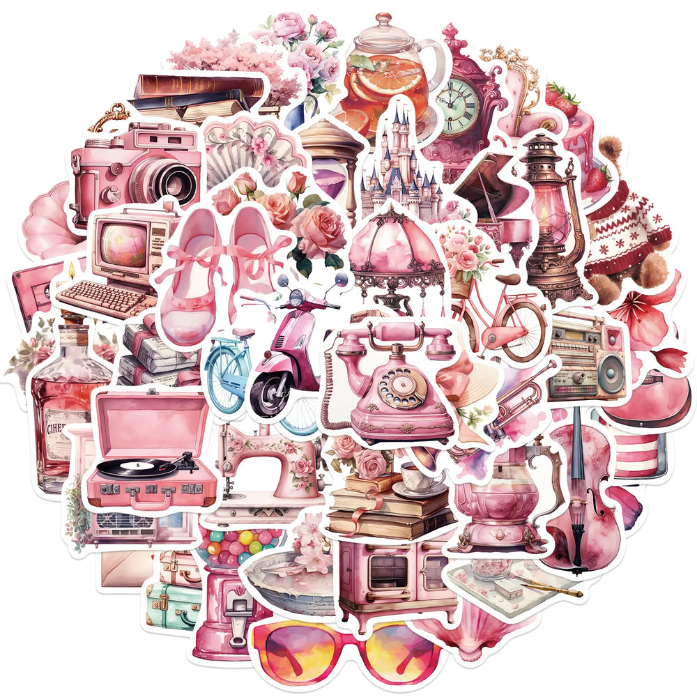 Cartoon Pink Graffiti Stickers for Snowboard Laptop Luggage Car Fridge DIY Vinyl 10/30/60Pcs (ONLINE ORDER ONLY)
