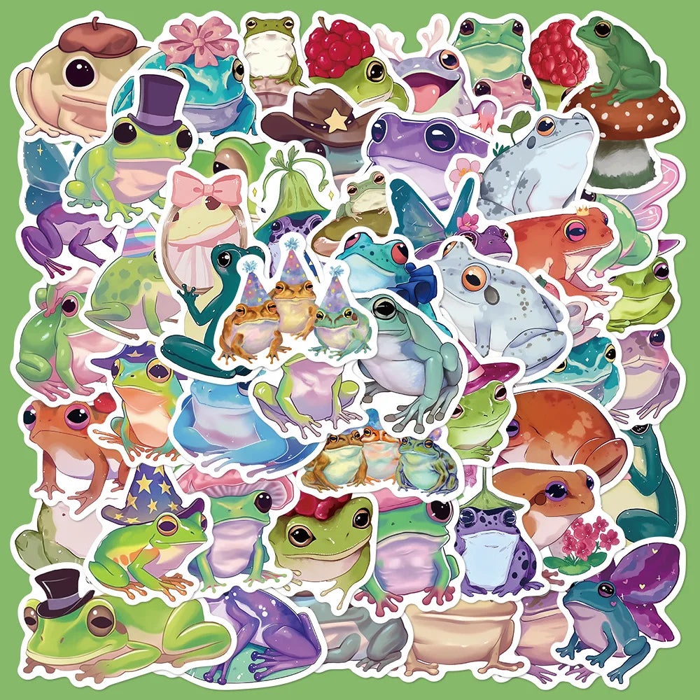 50Pcs Cute Frog Graffiti Stickers for Helmet, Wall, DIY Decoration (Online Order Only)