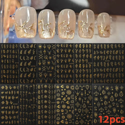 12PCS French Tassel Crescent Moon Arc Self Adhesive Nail Art Sticker 3D French Kiss Crescent Nail Stickers Lines Manicure Decals (ONLINE ORDER ONLY)