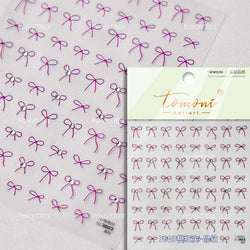 Simple Line Bowknot Red Gold Silver Laser Pink Hot Stamping 3D Self Adhesive Nail Art Stickers Pearl Rhinestone Manicure Decals (ONLINE ORDER ONLY)