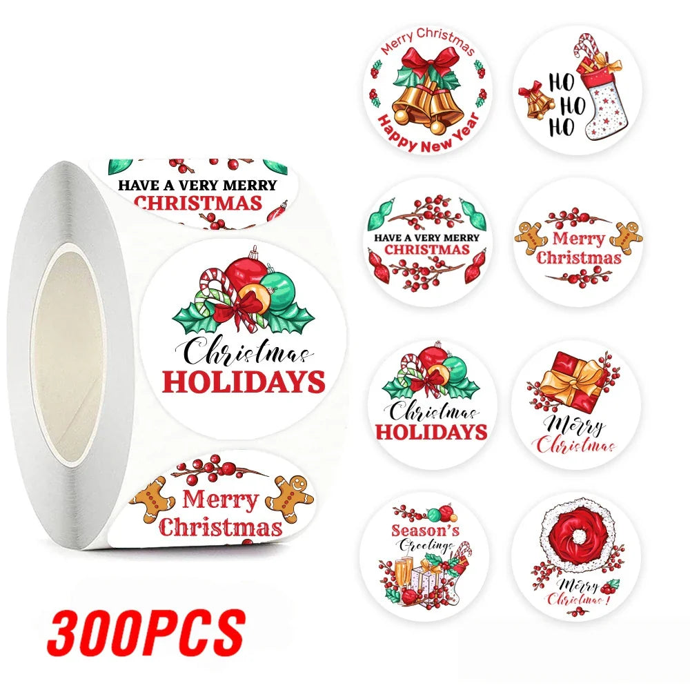 100-500pcs Merry Christmas Sticker , Round Adhesive Decoration Sticker for Cards Envelope Seal Xmas Gift Wraps Box Bags (ONLINE ORDER ONLY)