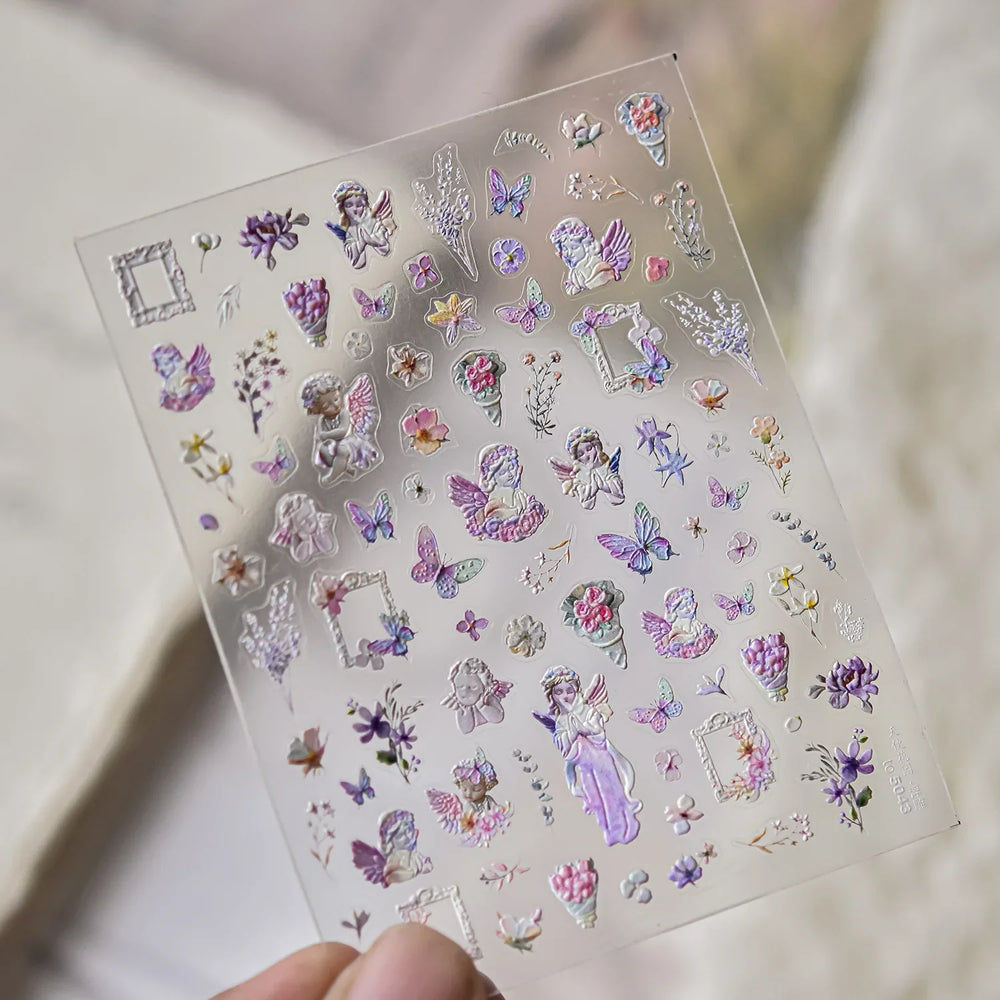 Angel Bowknot Stone Statue Vintage Photo Frame Flower Bed Bouquet Garden Rose Crown Adhesive Nail Art Stickers Manicure Decals (ONLINE ORDER ONLY)