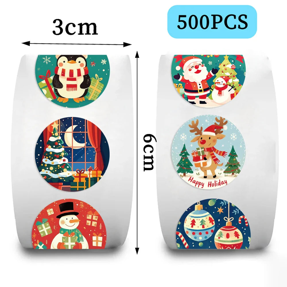 500pcs Happy Christmas Reward Stickers Corlorful Adhesive Roll Stickers Reward Chart Decorative Toy Gifts Sticker Labels (ONLINE ORDER ONLY)