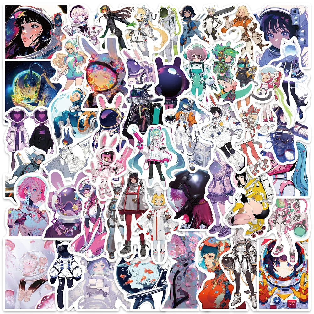 50pcs Cute Cartoon Anime Girls Astronaut Stickers For Laptop Water Bottle Luggage Notebook Diary Waterproof Graffiti Vinyl Decal (ONLINE ORDER ONLY)