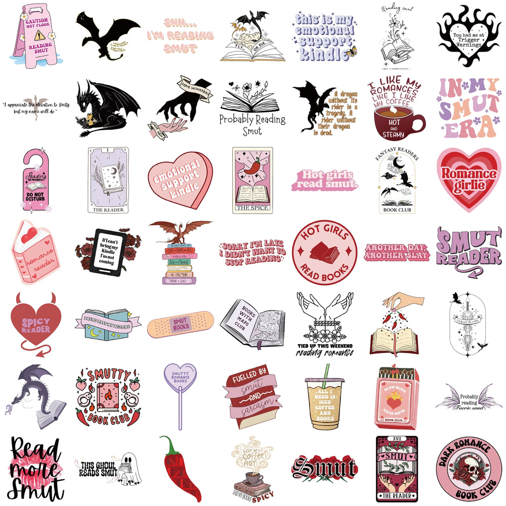 50/52pcs Romance Bookish Spice Reader Stickers Pink Girl Cartoon Decals Aesthetic Decals Phone Laptop Diary Sticker Kids Toys (ONLINE ORDER ONLY)
