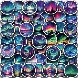 50Pcs Northern Lights Art Cartoon Stickers Mobile Phone Case Luggage Skateboard DIY Decorative Waterproof Stickers For Toy (ONLINE ORDER ONLY)