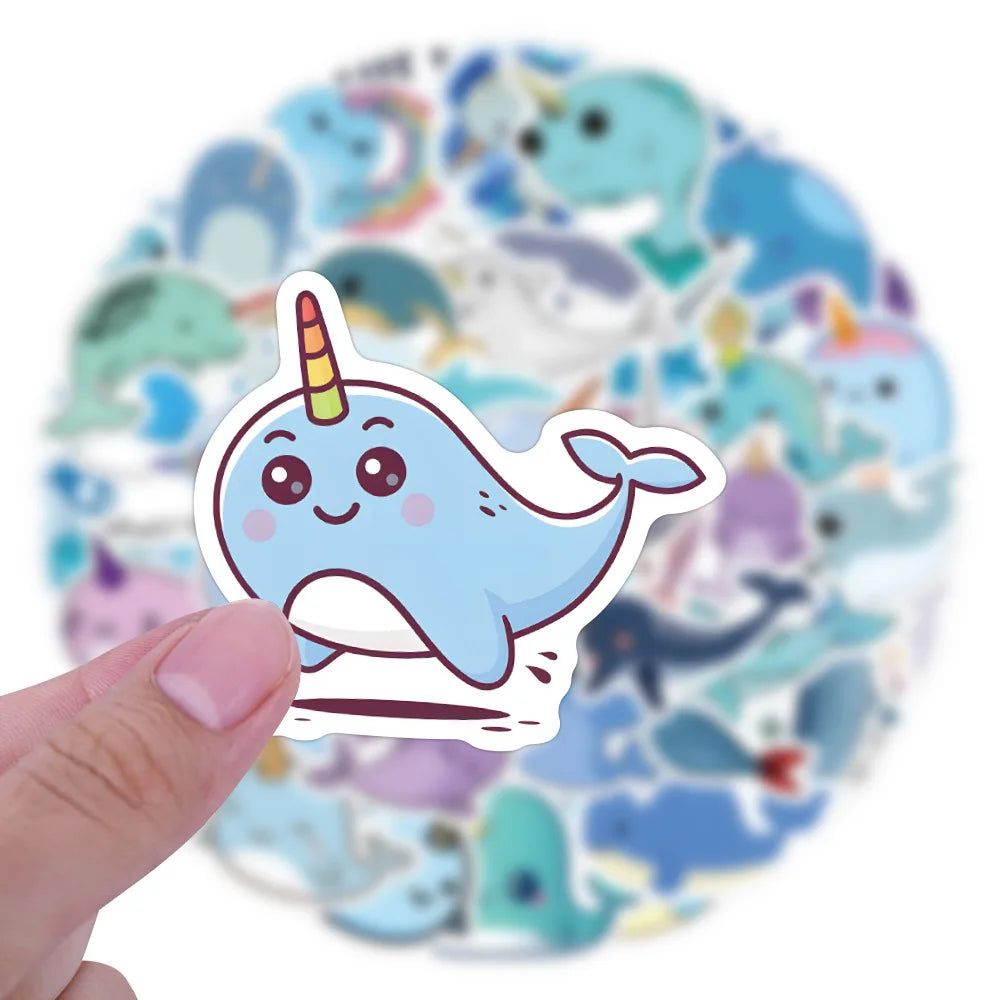 Narwhal Stickers 10/30/60PCS Kawaii Marine Decals Cartoon DIY Scrapbook Luggage Guitar Car Bike (Online Order Only)