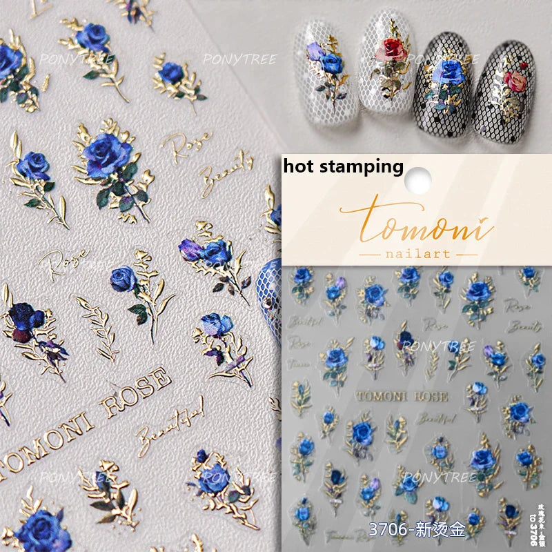 Retro Rose Flowers Bowknot Petal Romantic 5D Soft Embossed Relief Self Adhesive Nail Art Decoration Stickers 3D Manicure Decals (ONLINE ORDER ONLY)