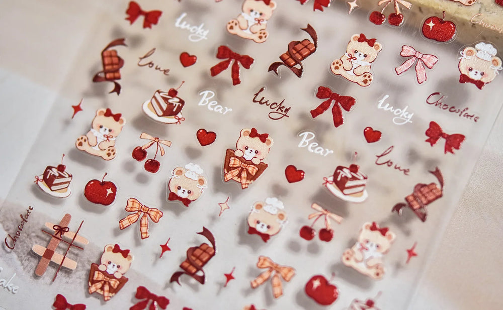 Bowknot Bear Cake Chocolates Food Star Cherry Apple Cook Love Heart Adhesive Nail Art Sticker Rhinestone Reliefs Manicure Decal (ONLINE ORDER ONLY)