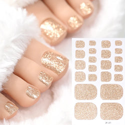 22Tips Pink Red Glitter Design Baking-free Toenail Stickers Solid Color Adhesive Full Cover Toe Nail Strip Slider Manicure Decal (ONLINE ORDER ONLY)