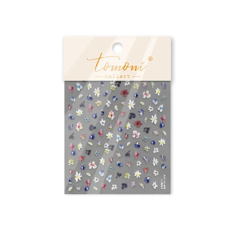 Chic Wild Flower Oil Painting Small Variegated Daisy Peach Blossom Lavender Petal Adhesive Nail Art Stickers Manicure Decals (Online Order Only)