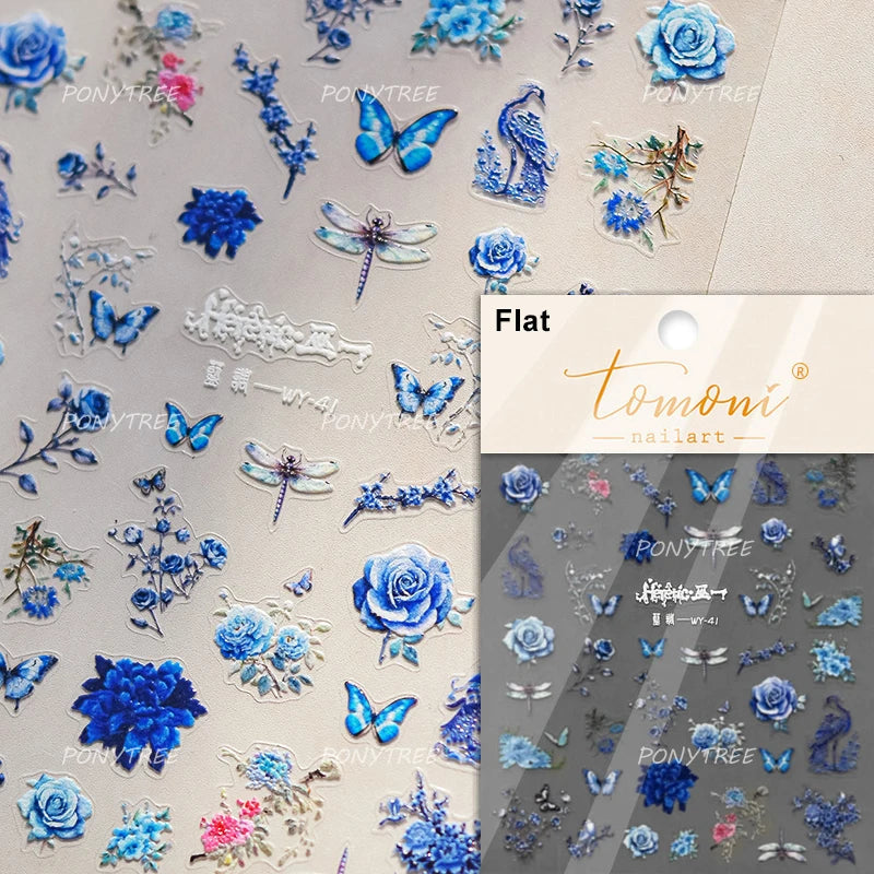 Vibrant and Lively Pullulate Purple Blue Snow Orchid Flower Garden Springtime Adhesive Nail Art Sticker Chic 3D Manicure Decals (Online Order Only)