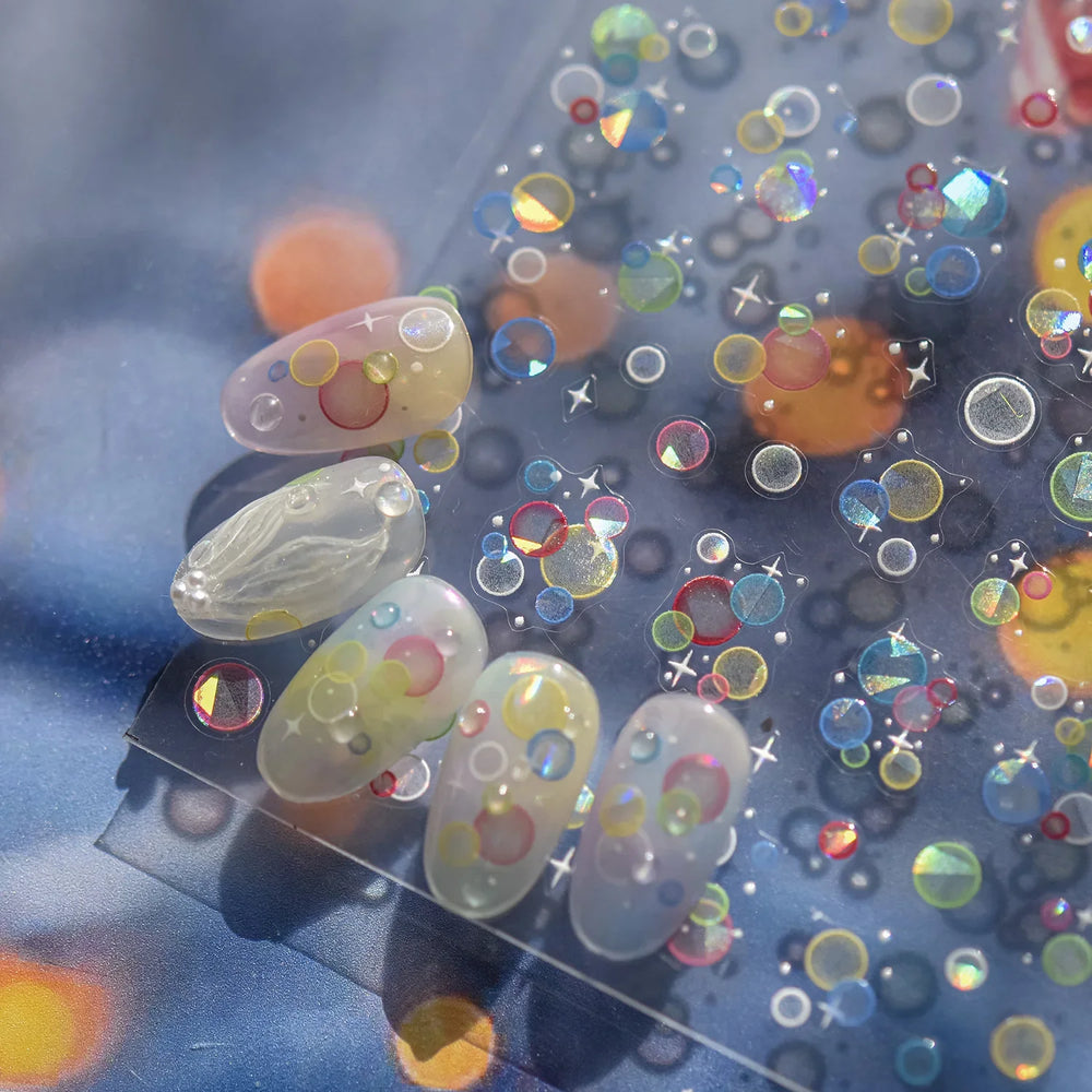 Colorful Bubbles Star Shiny Dreamy Glass Shards Flat 5D Soft Embossed Relief Self Adhesive Nail Art Sticker Chic Manicure Decal (ONLINE ORDER ONLY)