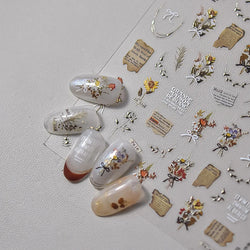 Pale Flower Bouquet Label Bowknot Stationery Sunflower Daisy Leaf 3D Self Adhesive Nail Art Stickers Rhinestone Manicure Decals (Online Order Only)