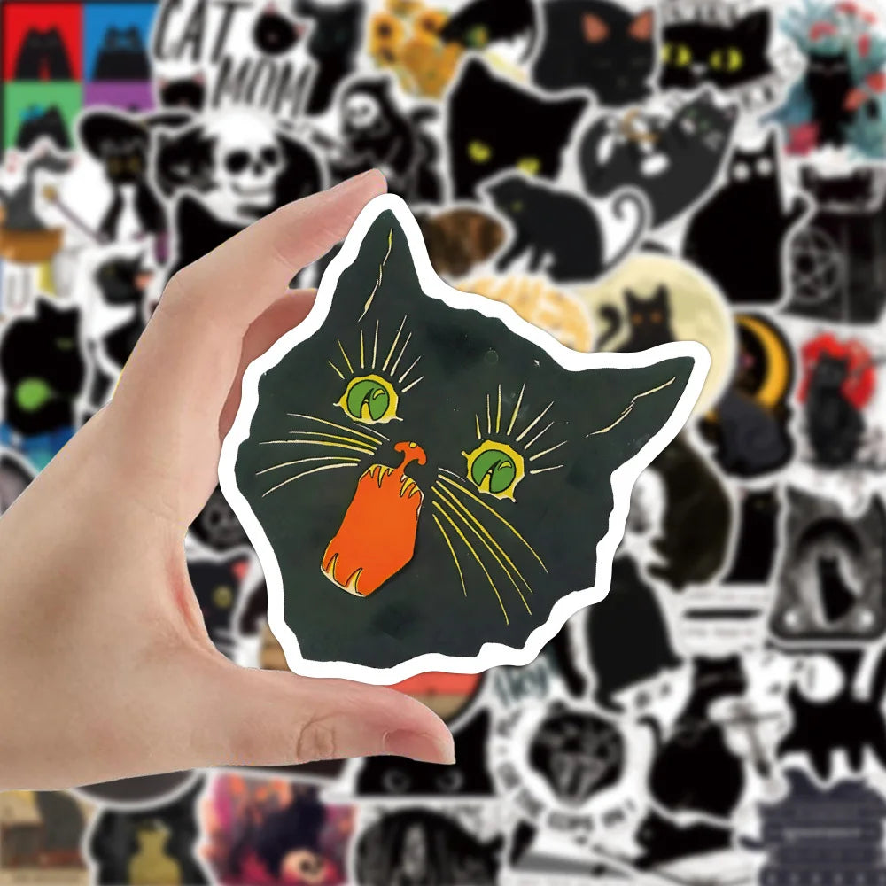 10/30/50/100PCS Cartoon Black Cat Stickers Scrapbook Phone Guitar Laptop Luggage Cool Waterproof Sticker Children Classic Toy (Online Order Only)