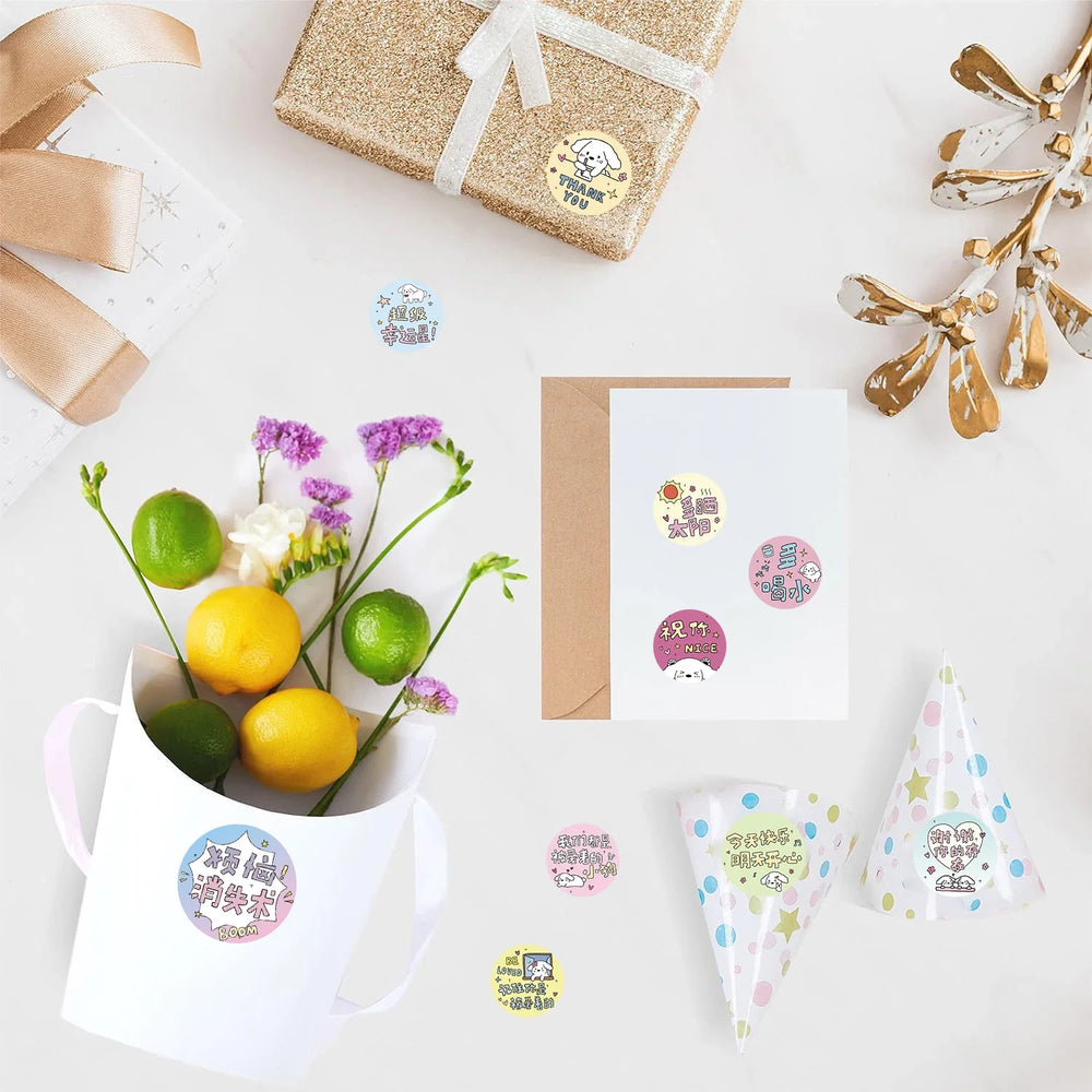 500Pcs Children Cartoon Animal Dog Stickers Baby Stickers Kindergarten Inspirational Little Red Flower Reward Roll Stickers (ONLINE ORDER ONLY)