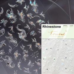 Charming Red Rose Phoenix Flower Wing Leaves Flower Feather Pearl Relief Embossed 5D Adhesive Nail Art Stickers Manicure Decals (ONLINE ORDER ONLY)