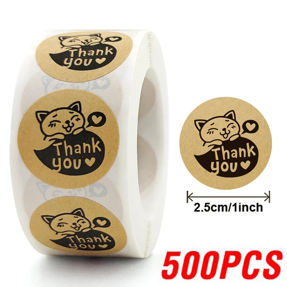 100-500pcs Thank You Cats Stickers For Kids Reward Stickers Thanksgiving Labels Toys 6 Beautiful Designs Stationery stickers (ONLINE ORDER ONLY)