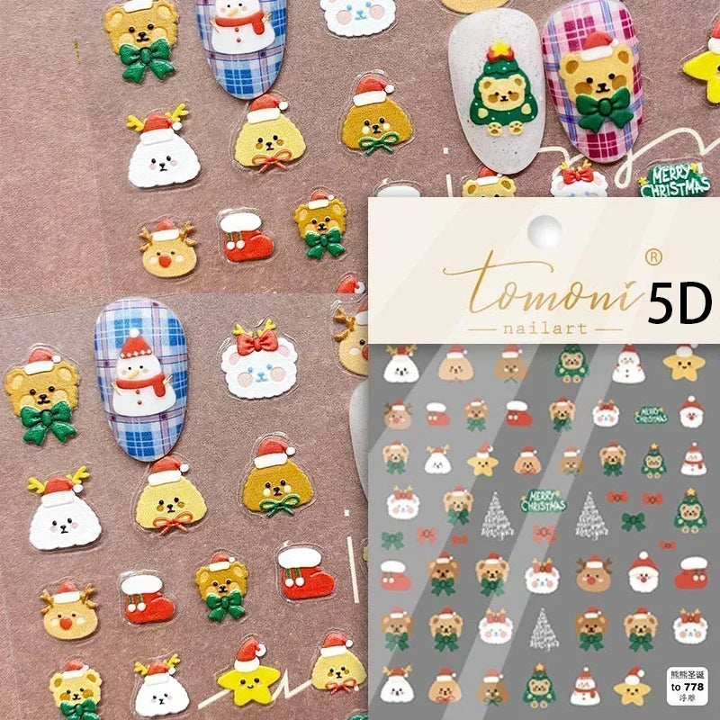 Snowman Apple Stars Gift Bell Snowflake Christmas Tree 3D Jelly Self Adhesive Nail Art Stickers Santa Claus Xmas Manicure Decals (ONLINE ORDER ONLY)