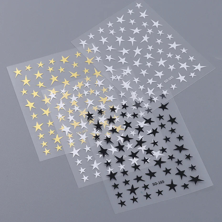 4PCS Y2K Star Nail Art Stickers White Black Gold Pentagram Decals Manicure Supplies (ONLINE ORDER ONLY)