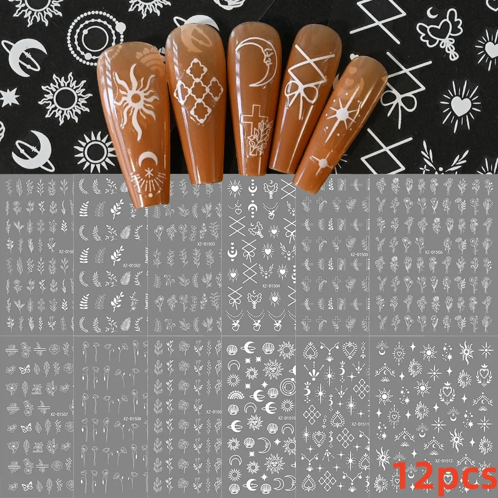 12PCS French Tassel Crescent Moon Arc Self Adhesive Nail Art Sticker 3D French Kiss Crescent Nail Stickers Lines Manicure Decals (ONLINE ORDER ONLY)
