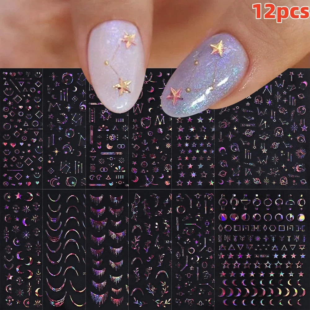 12PCS French Tassel Crescent Moon Arc Self Adhesive Nail Art Sticker 3D French Kiss Crescent Nail Stickers Lines Manicure Decals (ONLINE ORDER ONLY)