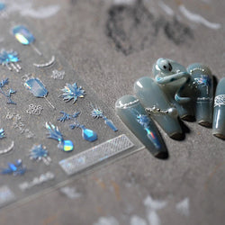 Retro Blue Lotus Flower Arrangement Vase Lantern Totem Pattern Bamboo Leaf Self Adhesive Nail Art Stickers Shiny Manicure Decals (ONLINE ORDER ONLY)