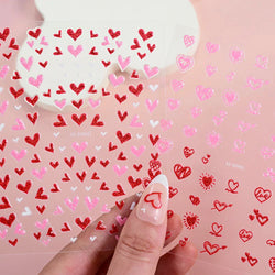 1Pc Red Pink White Heart Bow Nail Art Stickers with Glitter Sequins 5D Self Adhesive Nail Decorations Slider Decals DIY Manicure (ONLINE ORDER ONLY)